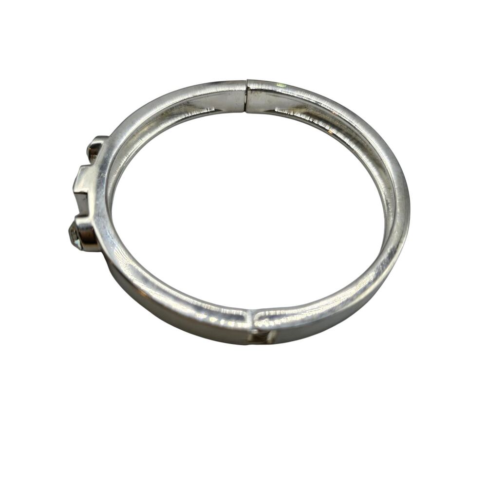 Silver Tone Cuff Bracelet Clear Crystal Stones Hinged Bangle Women 7.5 Inch - Picture 5 of 7